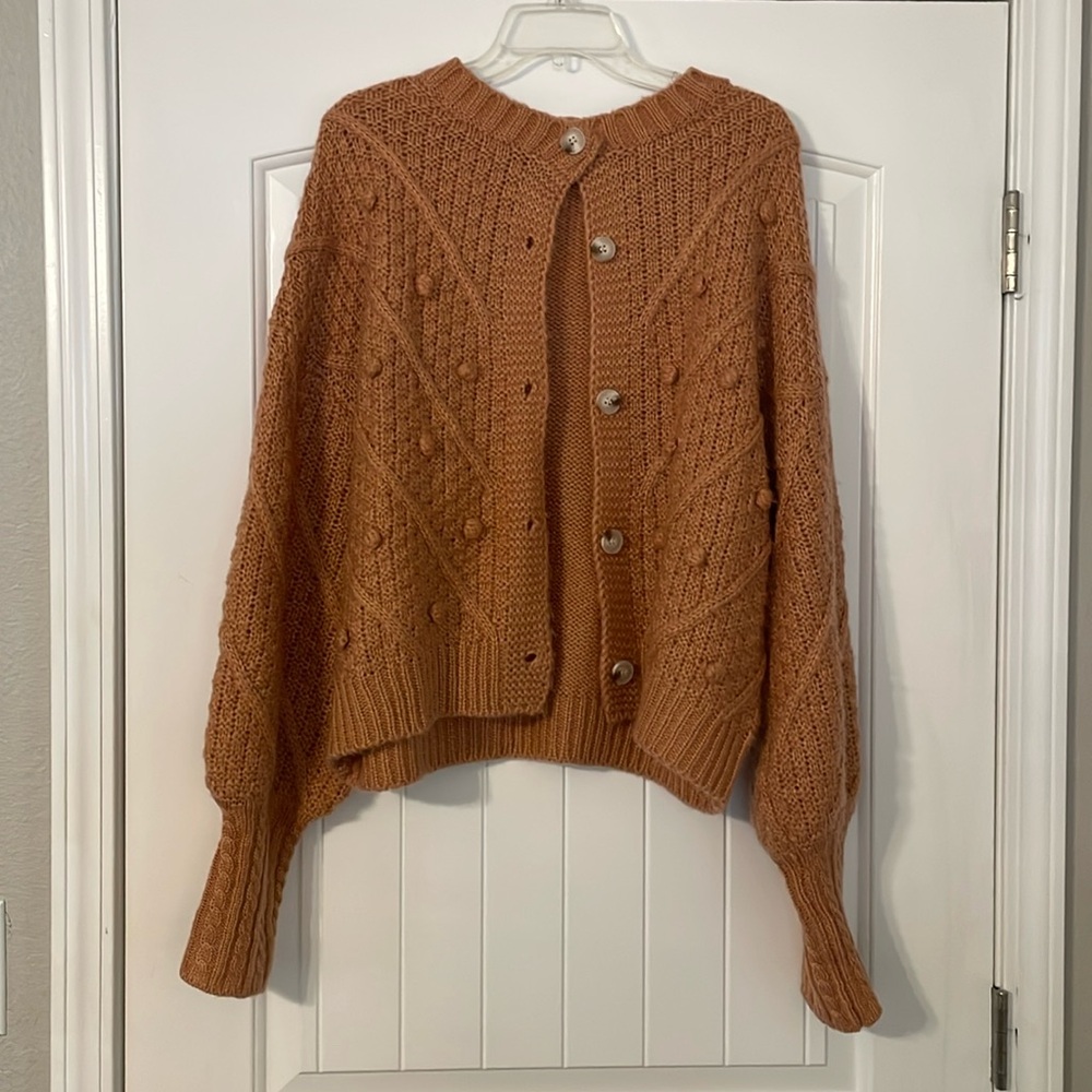 Very J Textured Knit Cardigan in Rust